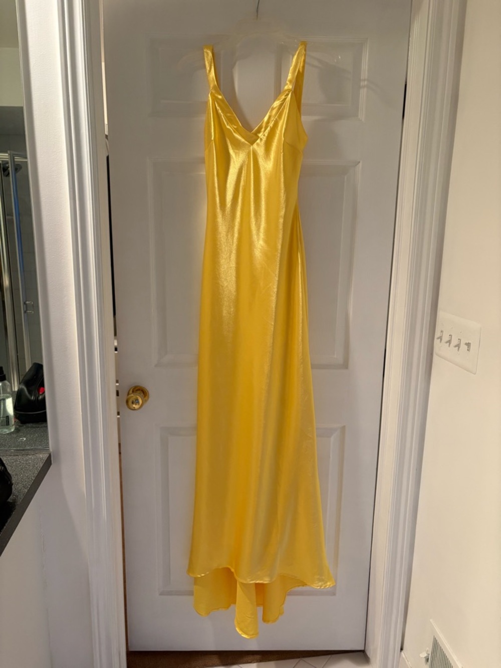 Lulu's Bright Yellow Satin Slip Maxi Dress